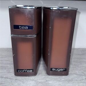 Vintage 60's MCM Lincoln BeautyWare Brown Metal Canister Set